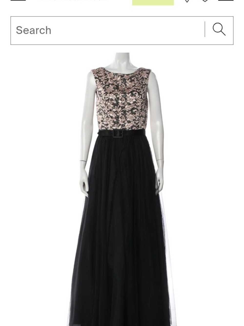 Aidan Mattox Black & Blush Floral Lace Bodice Maxi Gown